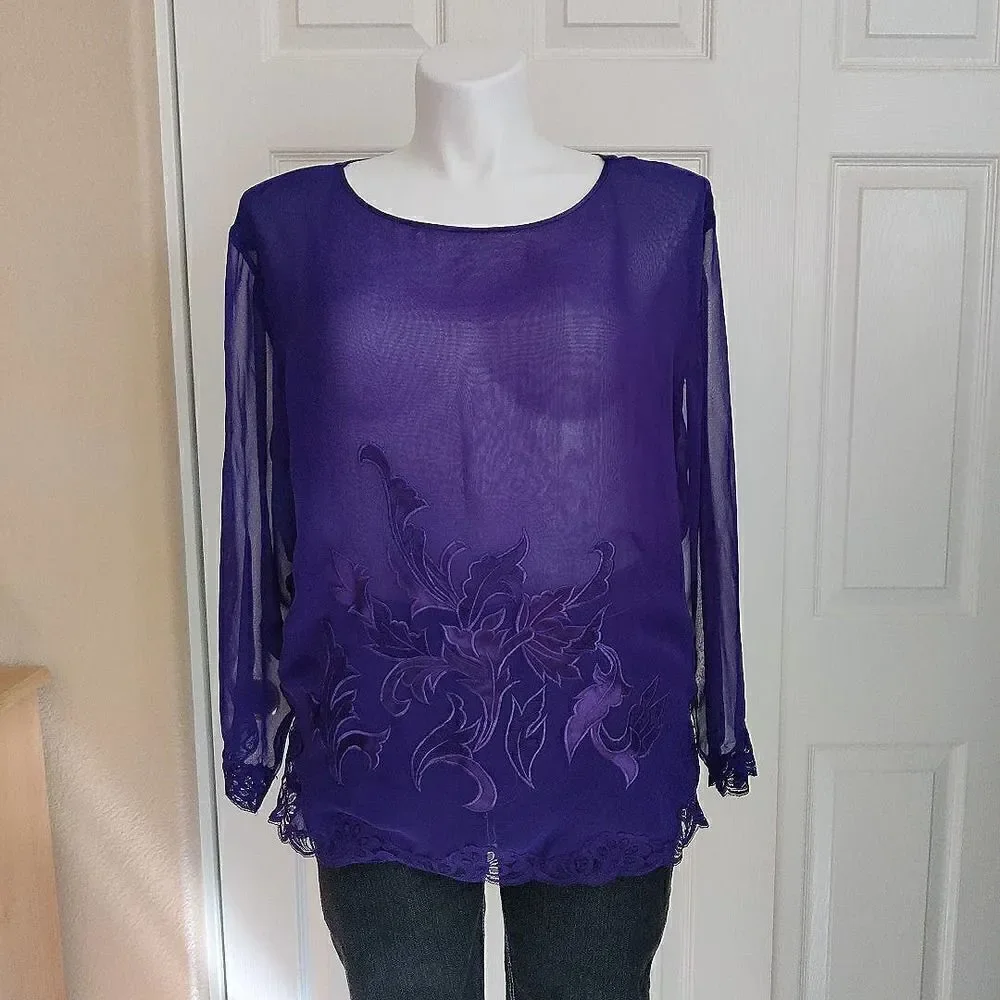 Vintage Victoria's Secret gold label lace trim sheer PJ top sz L